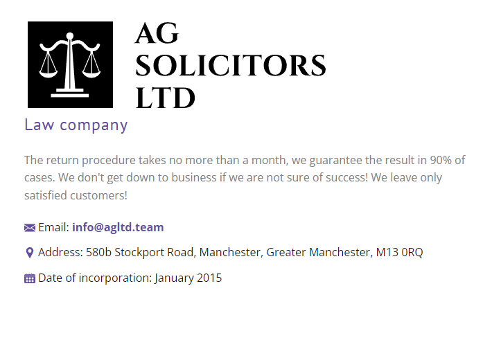 AG SOLICITORS LTD отзывы